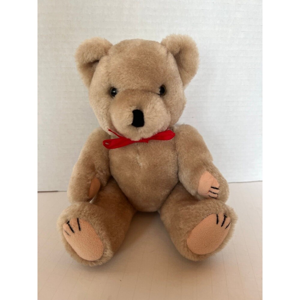 Vintage Jointed Teddy Bear Plush Wang’s International Stuffed Animal 10" Red Bow
